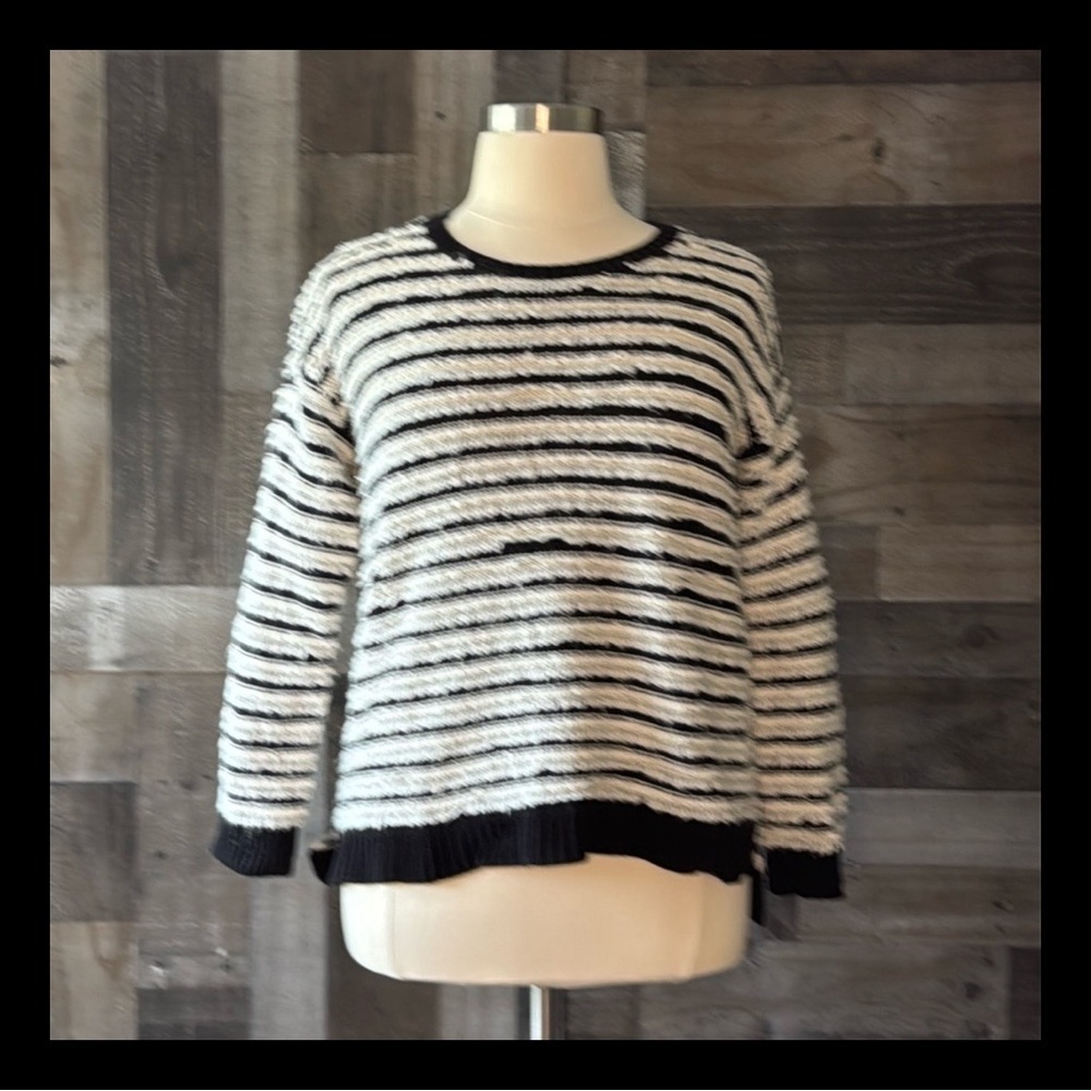 Vince Camuto twist weave striped sweater large mohair wool coastal quiet luxury